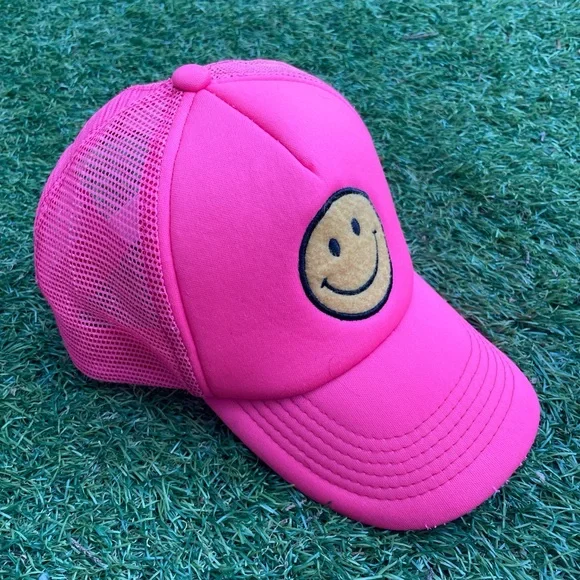 Pink Smiley Face Trucker Hat - Picture 3 of 5